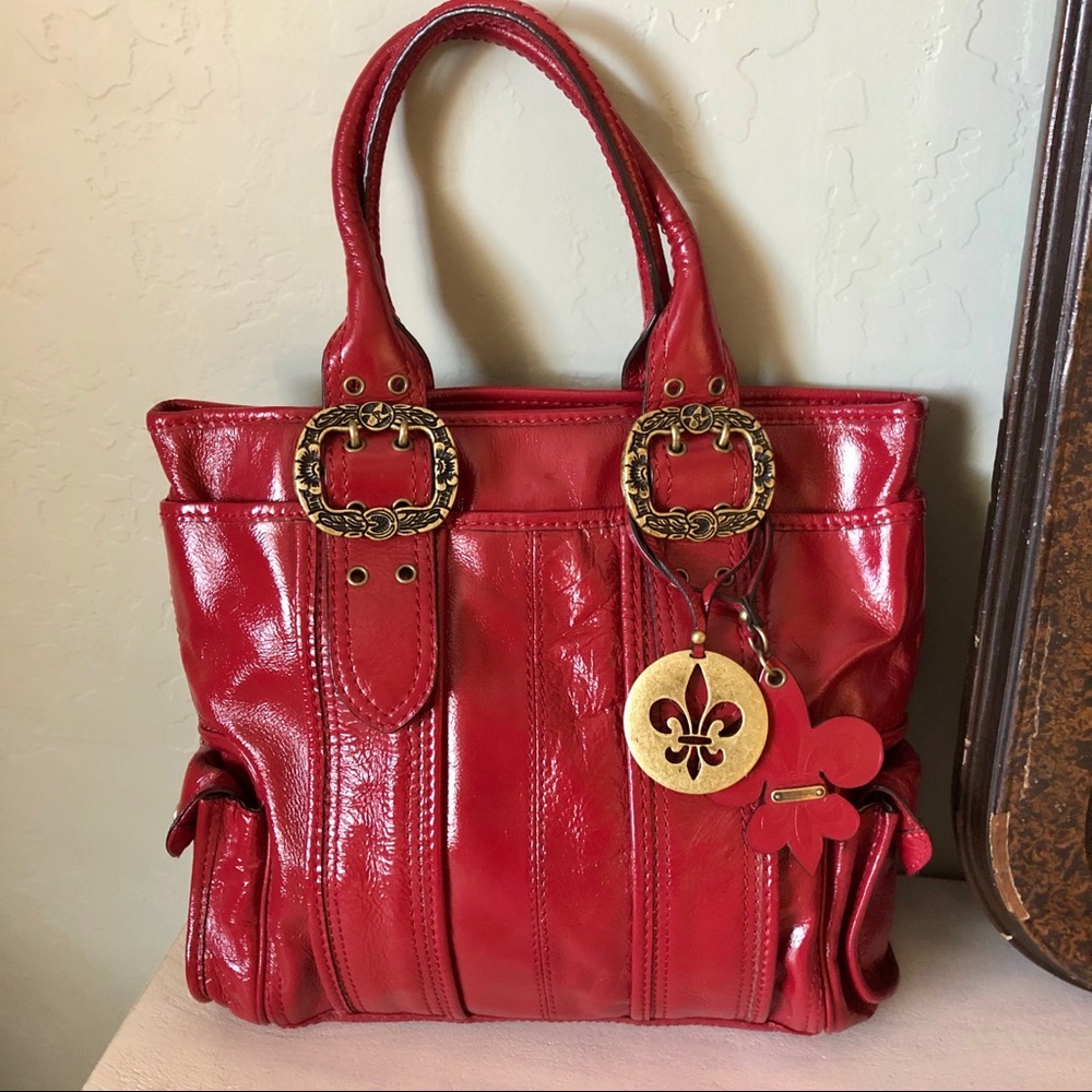 GIANNI BINI RED PATENT SHOPPER SATCHEL PURSE